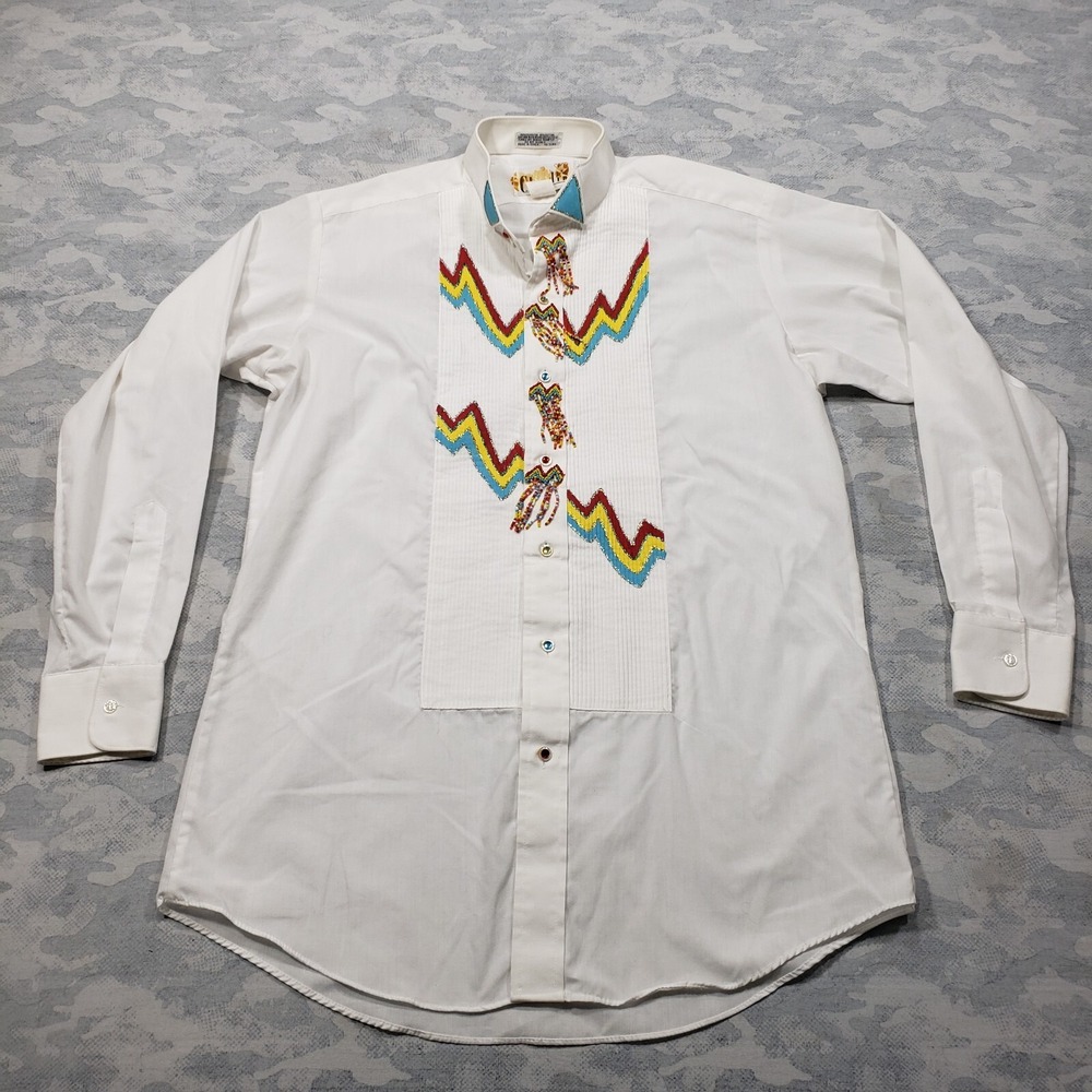 Chaplin Western Shirt Mens Medium White Long Sleeve Button Up Made In USA